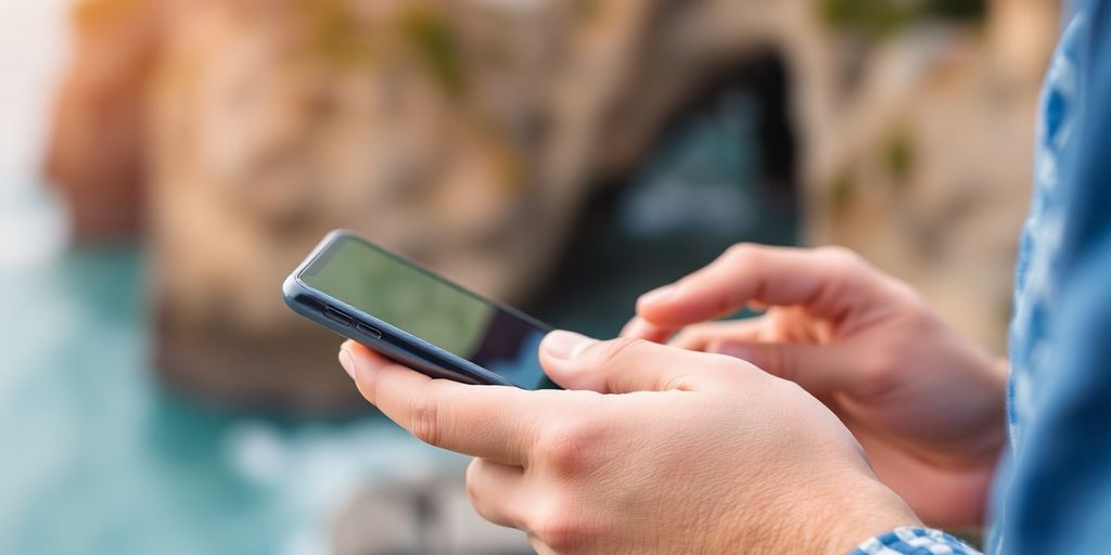 Tourist booking essential travel service on phone